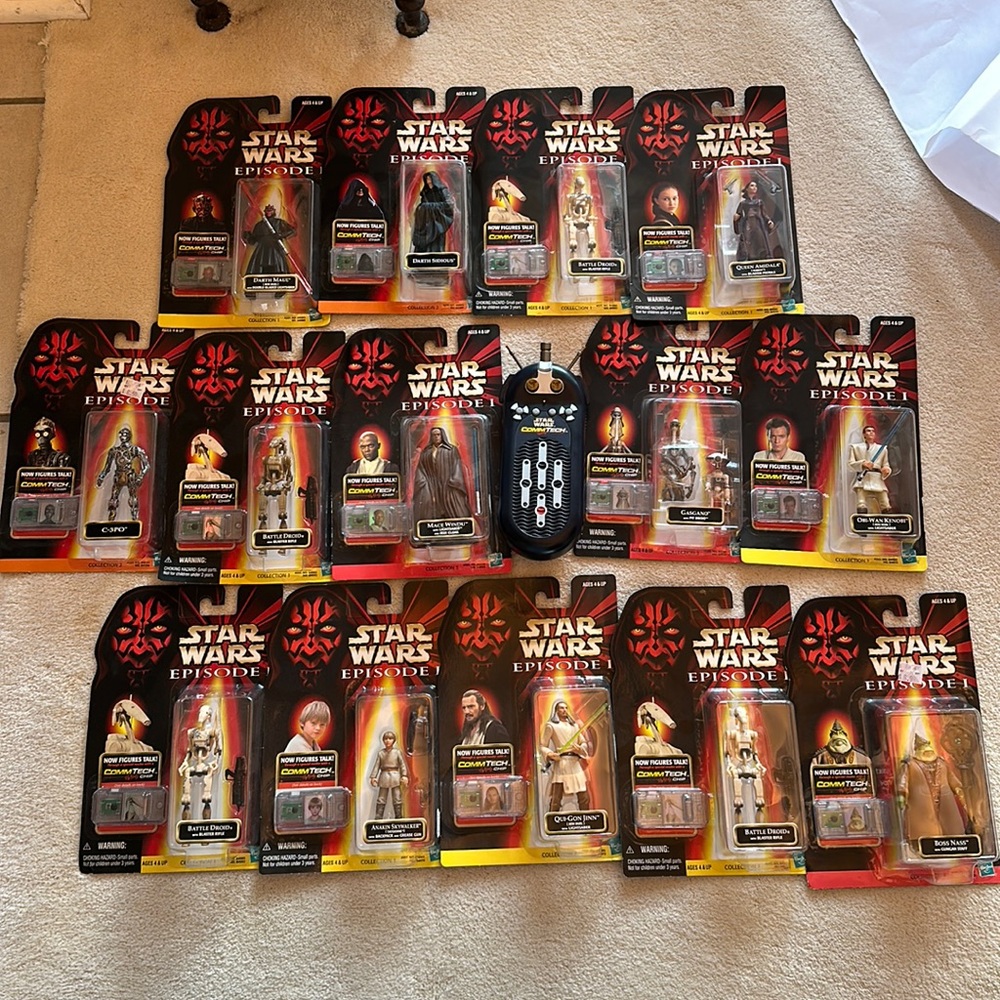 Star Wars Episode 1 Figurines - NIB Sealed lot of 14 with CommTech Reader 1990s